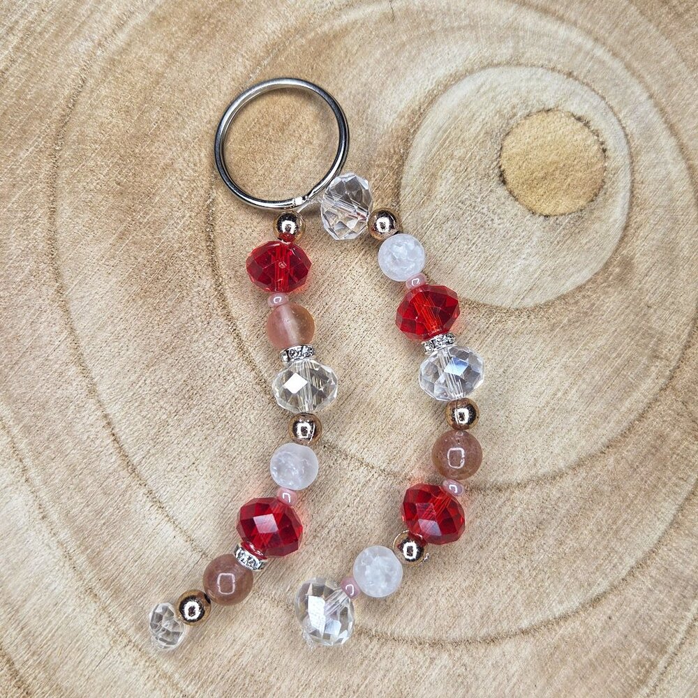 Cherry Quartz, Strawberry Quartz, Crackle Quartz Gemstone Beaded Keychain
